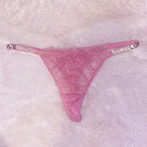 Pink Rhinestone Letter Thong
